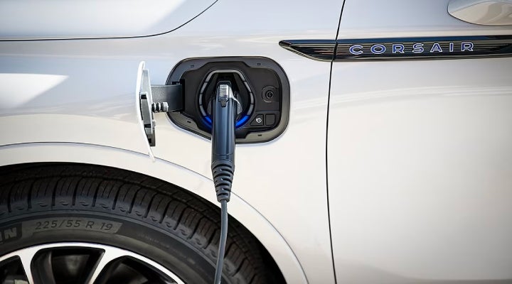 An electric charger is shown plugged into the charging port of a Lincoln Corsair® Grand Touring
model. | Haldeman Lincoln in Allentown PA