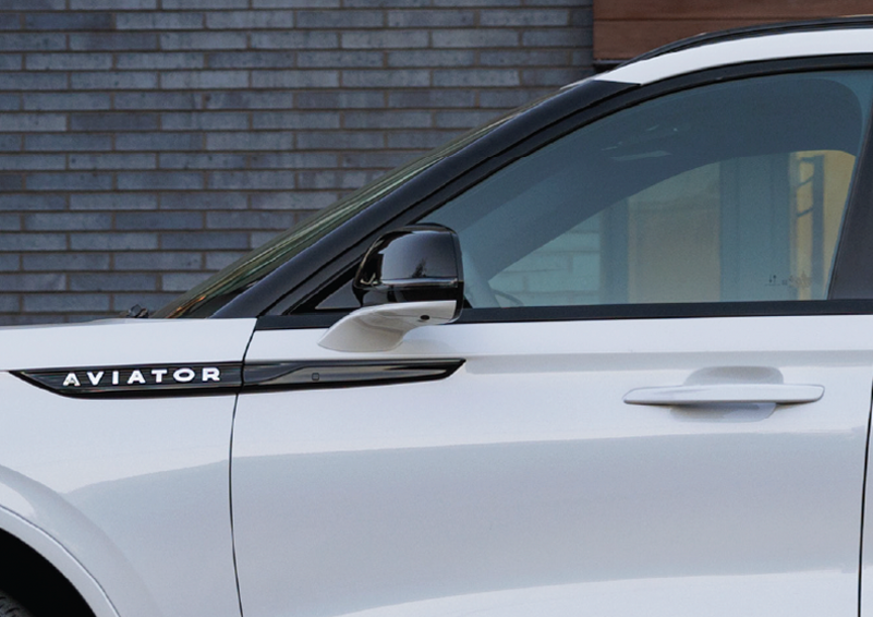 The driver’s door of a white 2025 Lincoln Aviator® SUV is showcased. | Haldeman Lincoln in Allentown PA