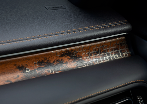 A close-up shot of the 2025 Lincoln Aviator® dashboard with unique black and brown accents, and brown stitching. | Haldeman Lincoln in Allentown PA
