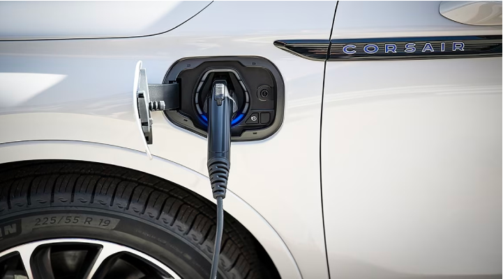 An electric charger is shown plugged into the charging port of a Lincoln Corsair® Grand Touring
model. | Haldeman Lincoln in Allentown PA