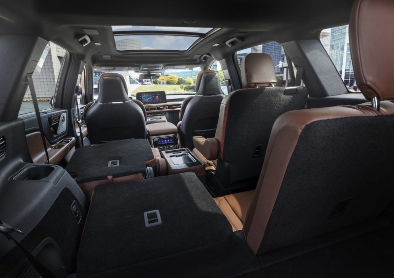 One side of the PowerFold® third-row seat and a second-row seat are folded forward in the 2026 Lincoln Aviator® SUV. | Haldeman Lincoln in Allentown PA